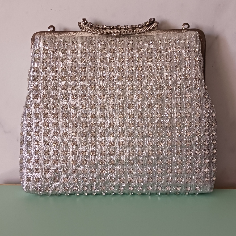 Vintage La Regale Silver and Rhinestone Evening Bag